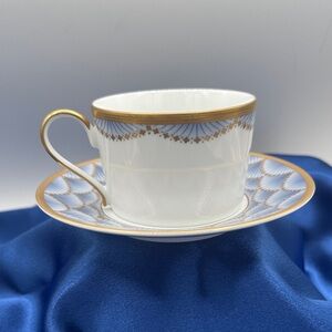 Elegant Faberge “Coronation Blue” Gold and Blue Teacup and Saucer.